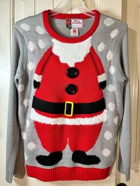 Merry Christmas Santa Suit Ugly Christmas Sweater Grey Medium